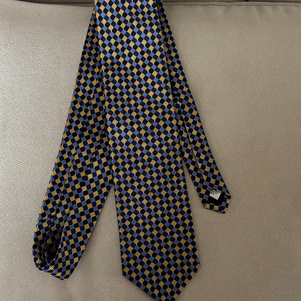 Barneys New York Blue and Gold Geometric Tie